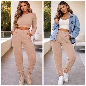 SKIMS Teddy Sherpa Fleece Jogger Pants Beige Tigers Eye NWT 2XL